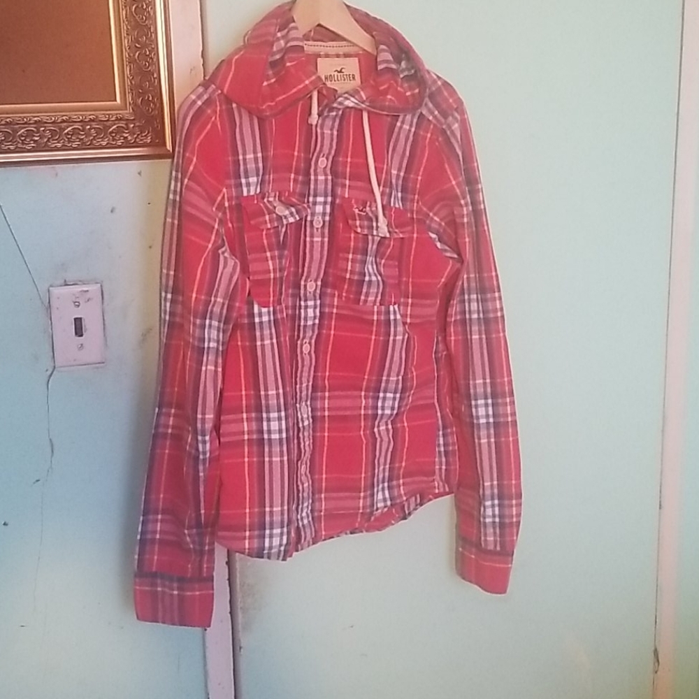 Boys Hollister hooded button down shirt
